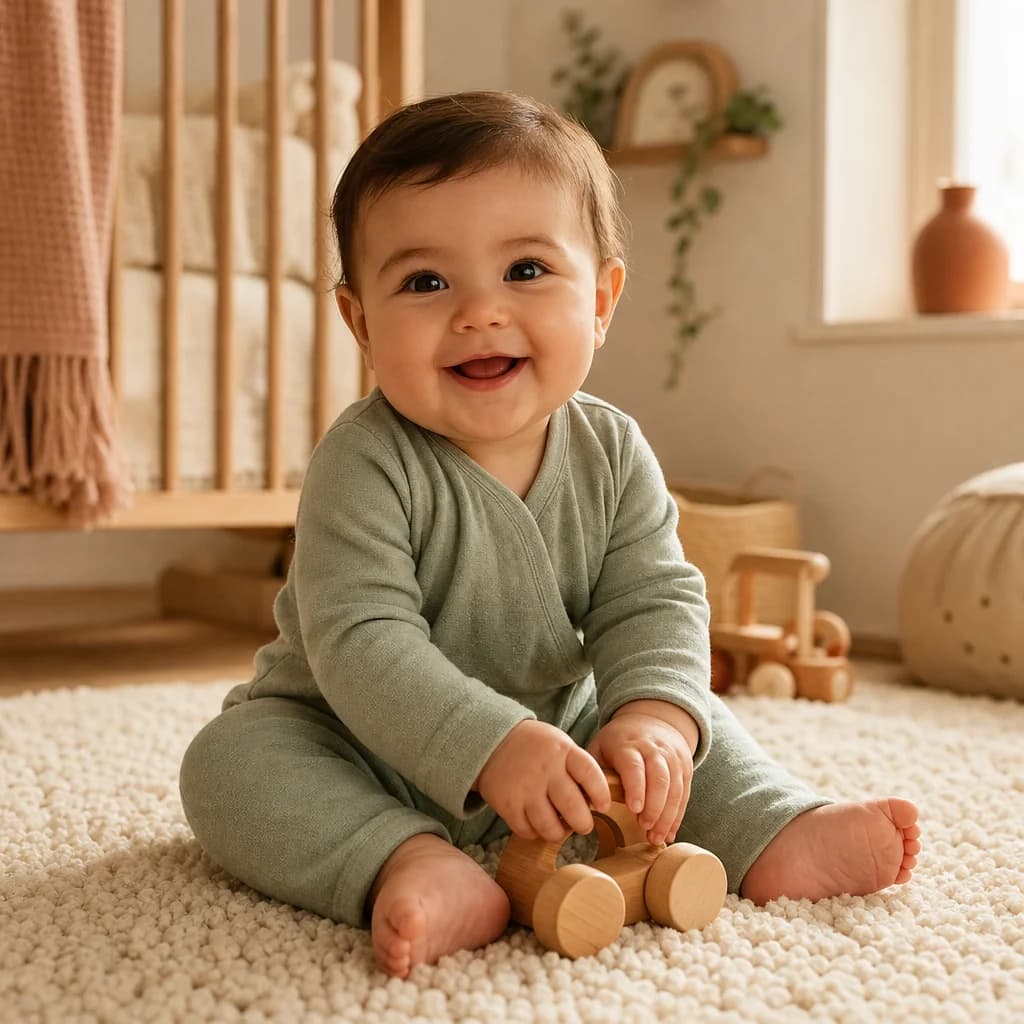 Bebé jugando en una habitación cálida